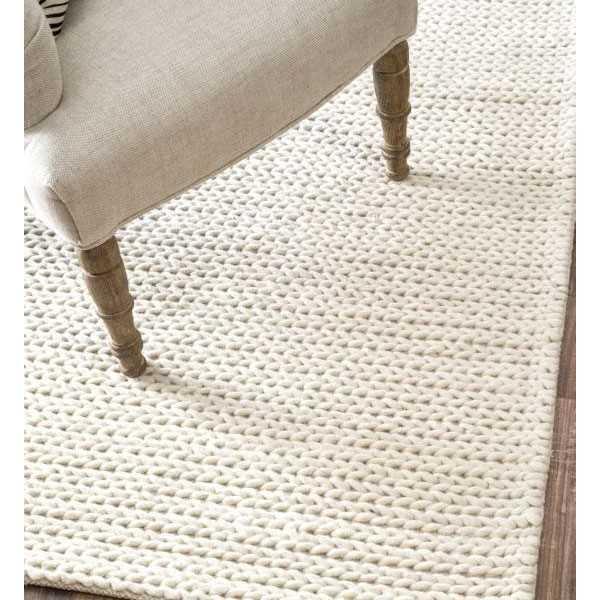 Hand Woven Chunky Woolen Cable Rug in White design by Nuloom