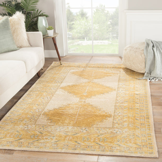 Enfield Hand-Knotted Medallion Gold & Gray Area Rug