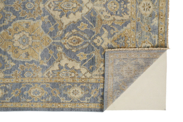 Irie Hand Knotted Blue and Gold Rug by BD Fine Fold Image 1