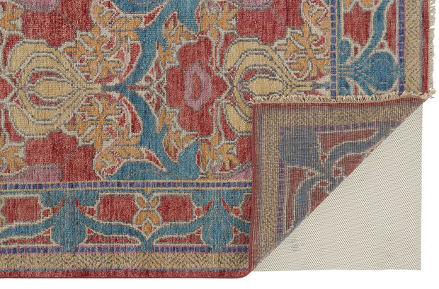Bennet Hand Knotted Blue and Red Rug by BD Fine Fold Image 1