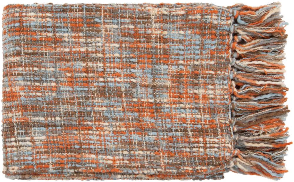 Tabitha Throw Blankets in Burnt Orange and Pale Blue Color