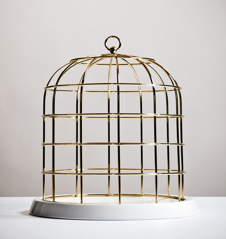 twitable gold metal birdcage w porcelain base design by seletti 1
