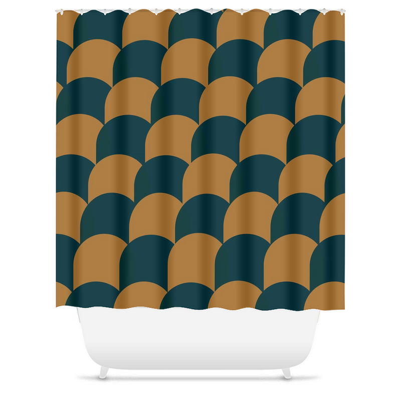 media image for Teal & Mustard Wave Shower Curtain 255