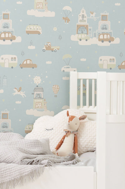 product image for Above The Clouds Soft Blue Wallpaper by Majvillan 77
