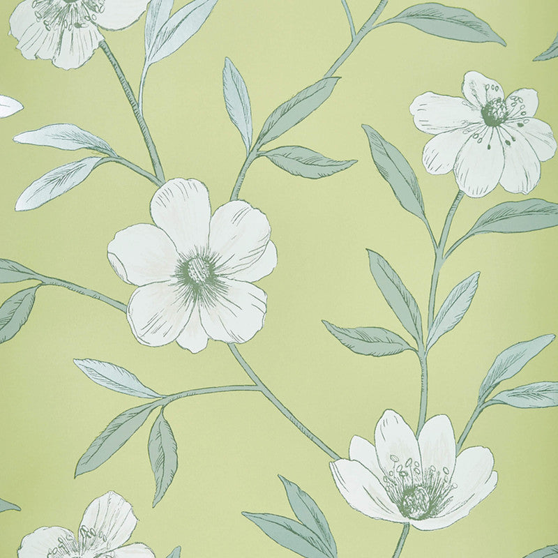 media image for Sample Floral Large Scale Wallpaper in Citrus Green/Grey 262