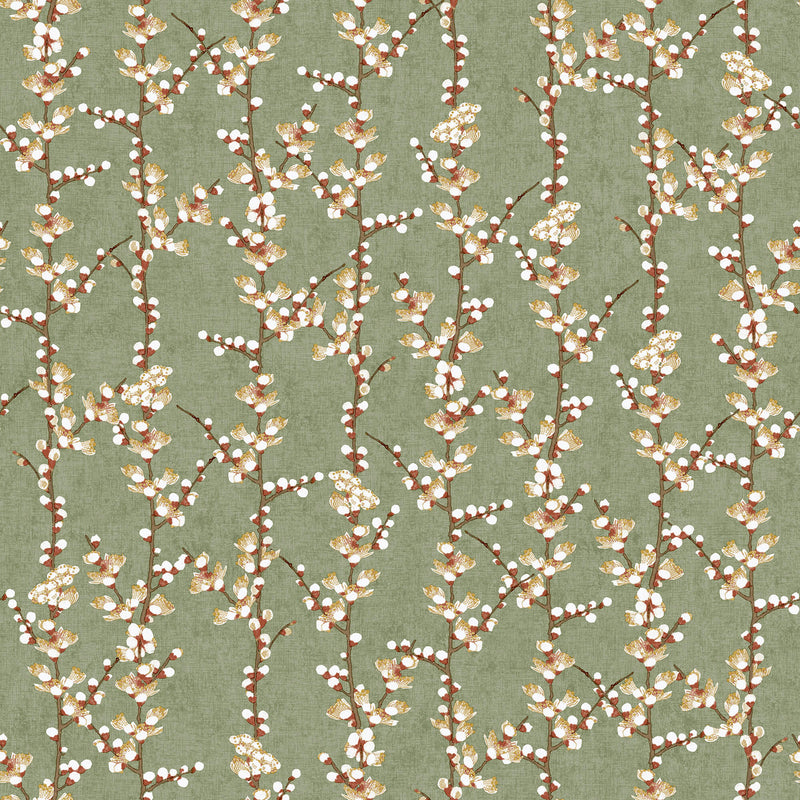 media image for Spring Blossom Sakura Row Wallpaper in Green 229