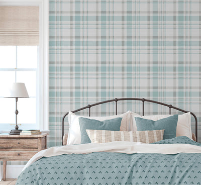 product image for Spring Blossom Plaid Wallpaper in Blue 21