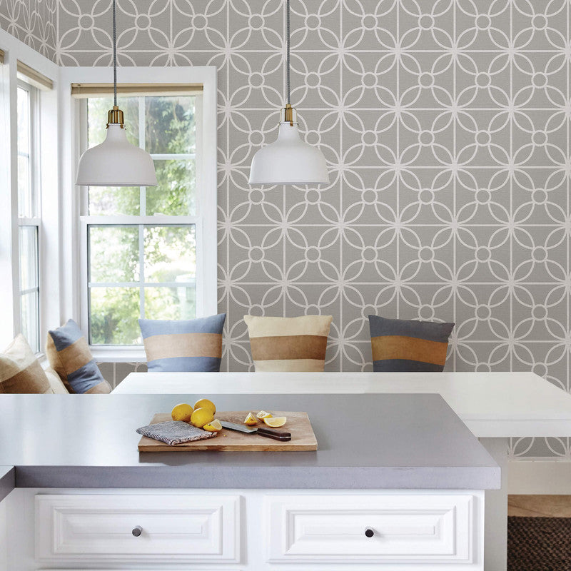media image for Trellis Textured Wallpaper in Dark Grey/Cream 240
