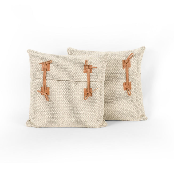 leather tie pillow in oatmeal by Four Hands 1
