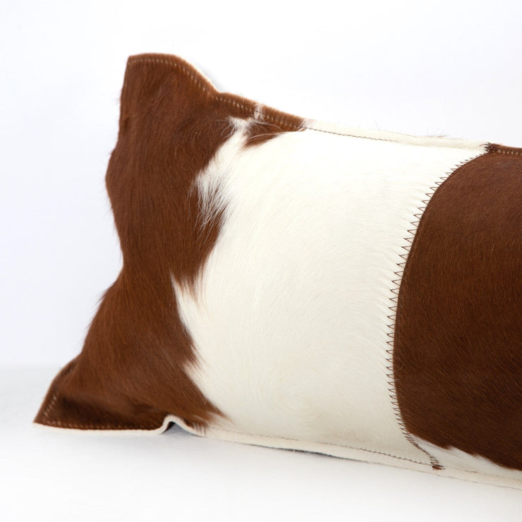 modern cowhide lumbar pillow in black white by Four Hands 6