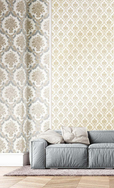 product image for Damasco Wallpaper in Metallic/Ivory 66