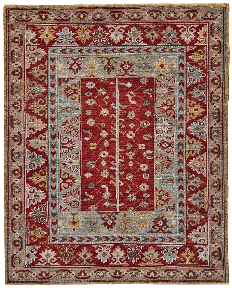 media image for Bashyr Hand Knotted Red and Blue Rug by BD Fine Flatshot Image 1 262