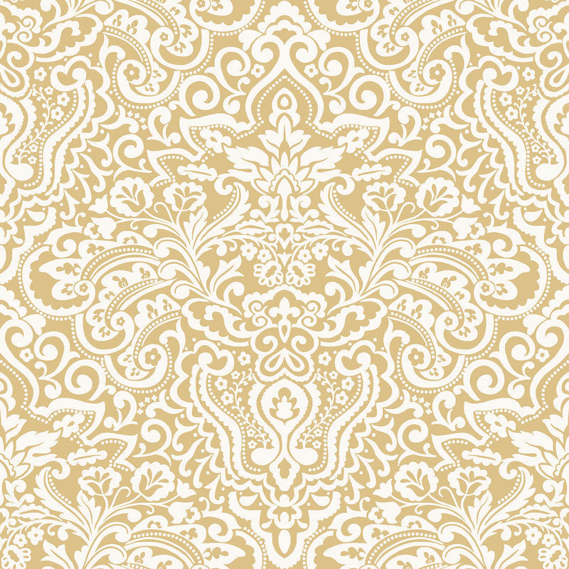 media image for Sample Damasco Wallpaper in Yellow/White 249