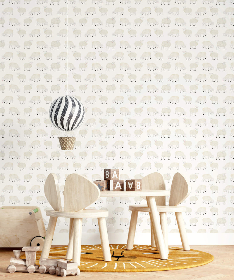 media image for Sweet Sheep White Wallpaper from the Great Kids Collection by Galerie Wallcoverings 221
