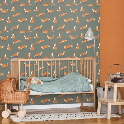 product image for Friendly Foxes Dark Green Wallpaper from the Great Kids Collection by Galerie Wallcoverings 75