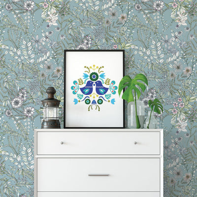 product image for Full Bloom Blue Floral Wallpaper 43