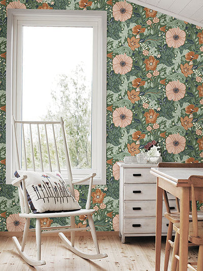 product image for Victoria Green Floral Nouveau Wallpaper 5