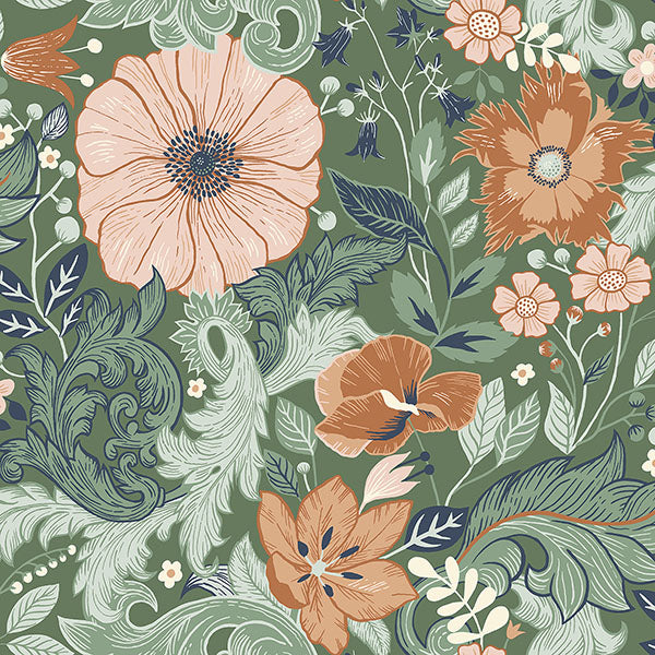 media image for Victoria Green Floral Nouveau Wallpaper 252