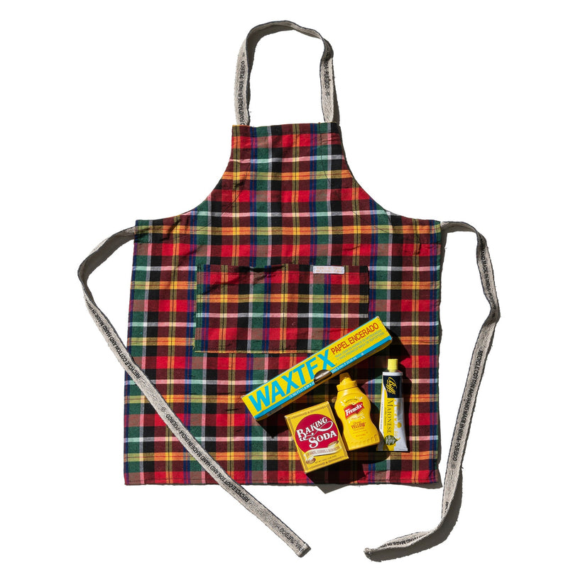 media image for Recycle Cotton Check Apron - Red X Green 242