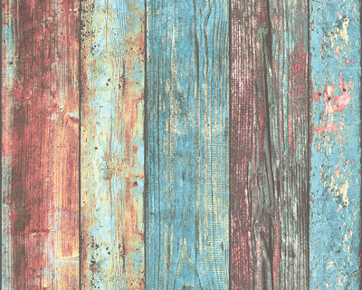 product image of Sample Wood Deco Weathered Wallpaper in Blue Multi 563