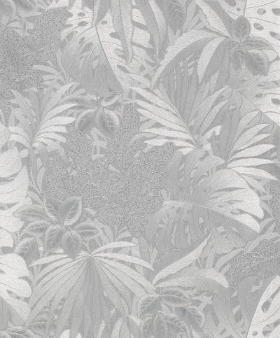 product image of sample metallic jungle leaves silver wallpaper from eden collection by galerie wallcoverings 1 584
