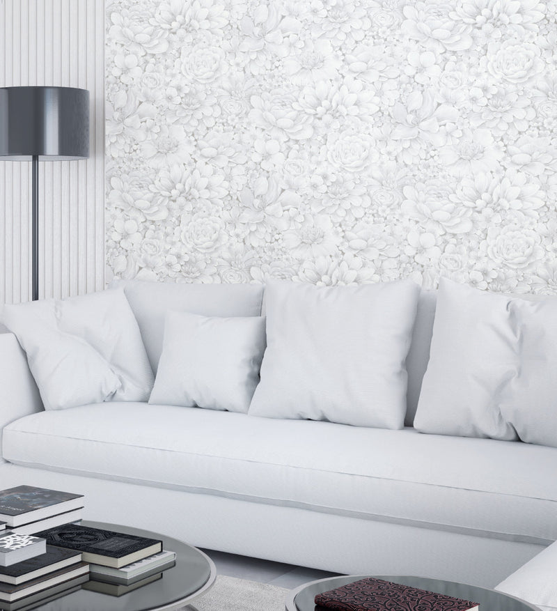 media image for Floral Texture White/Grey Wallpaper from Eden Collection by Galerie Wallcoverings 225