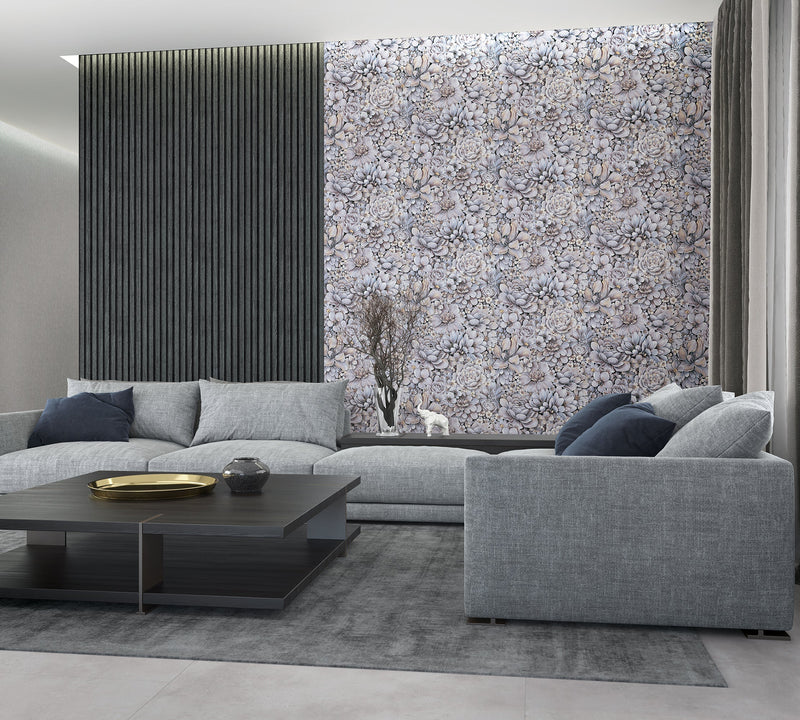 media image for Floral Texture Blue/Grey/White Wallpaper from Eden Collection by Galerie Wallcoverings 24