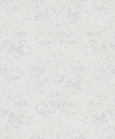 product image of Sample Damask Wallpaper in White/Greige 556