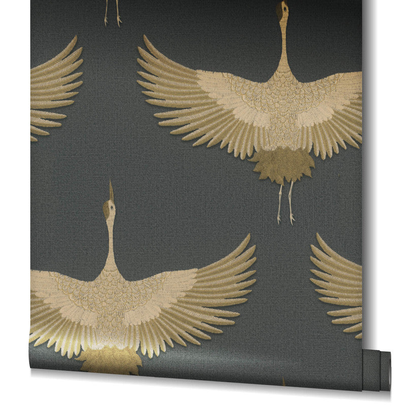 media image for Stork Wallpaper in Black/Gold 240