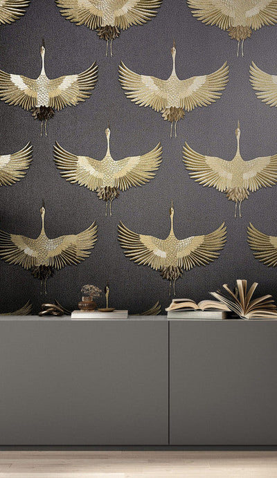 product image for Stork Wallpaper in Black/Gold 86