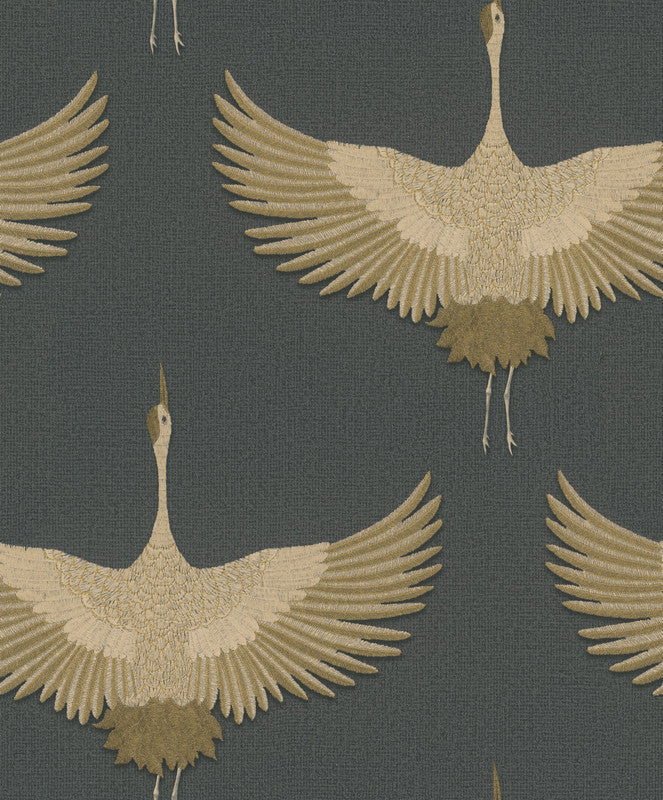 media image for Stork Wallpaper in Black/Gold 260
