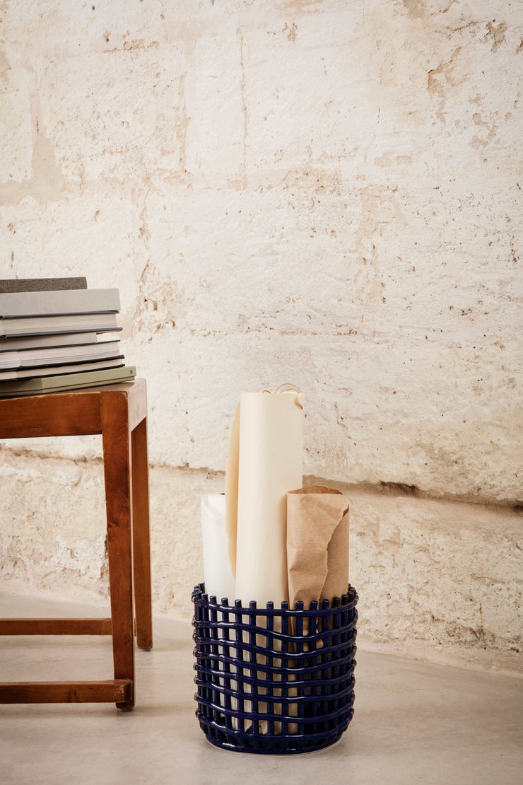 Ceramic Basket - Blue in Various Sizes by Ferm Living