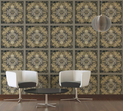 product image for Baroque Ornaments Textured Wallpaper in Black/Gold from the Versace V Collection 1
