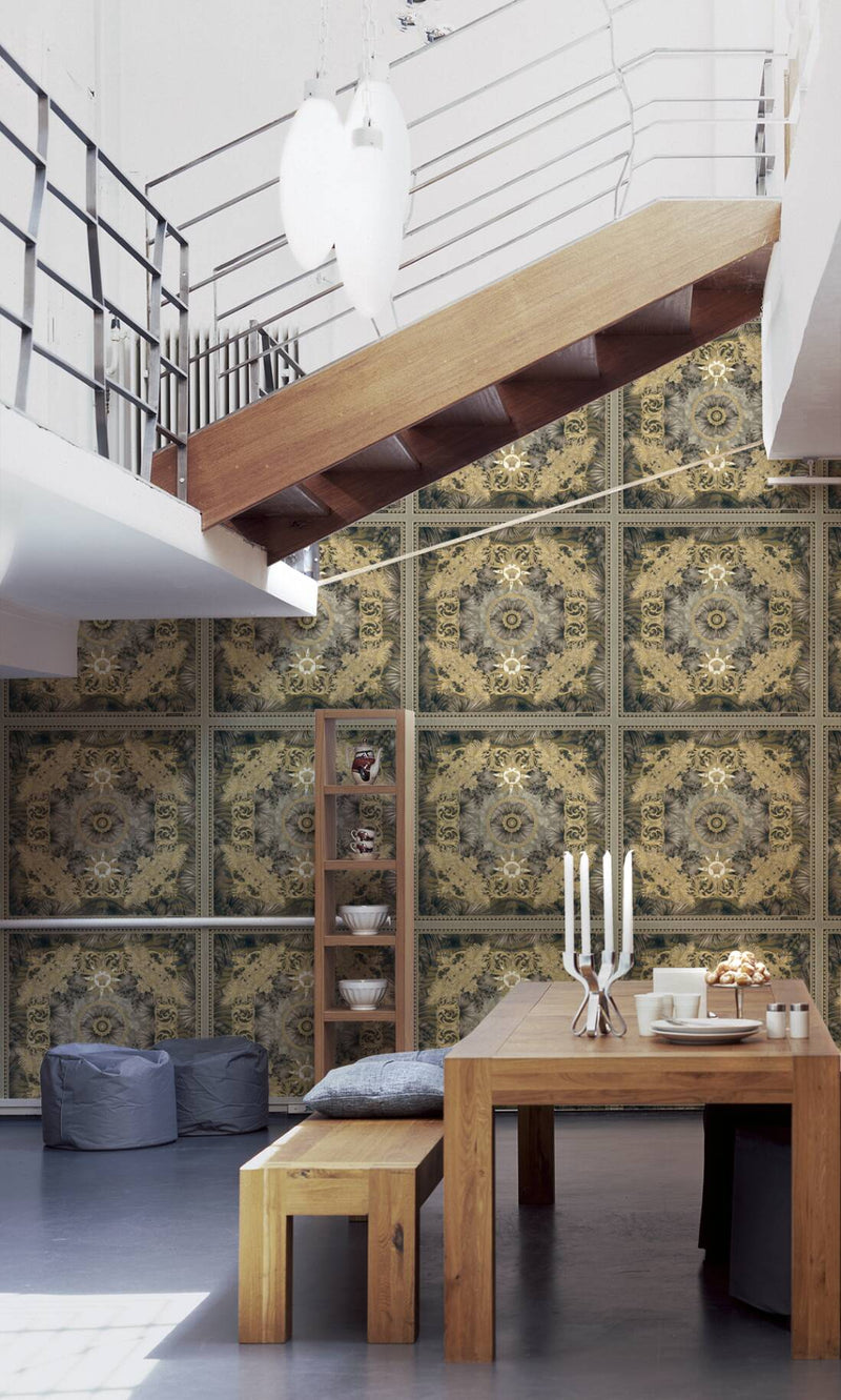 media image for Baroque Ornaments Textured Wallpaper in Black/Gold from the Versace V Collection 223