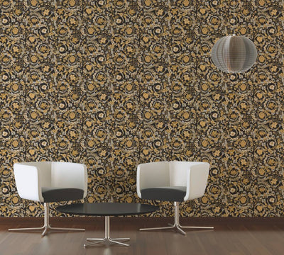 product image for Baroque Damask Textured Wallpaper in Black/Gold from the Versace V Collection 12