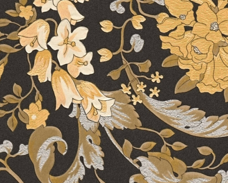 media image for Baroque Damask Textured Wallpaper in Black/Gold from the Versace V Collection 266