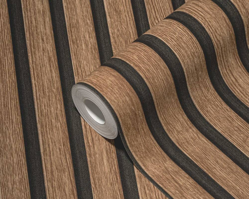 media image for Wood Stripes Wallpaper in Brown/Black 246