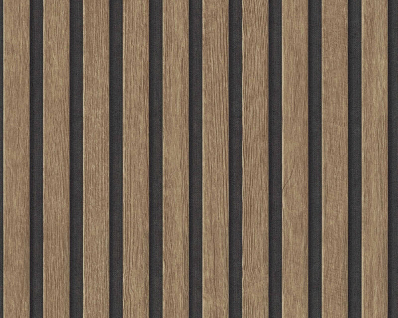media image for Wood Stripes Wallpaper in Brown/Black 258