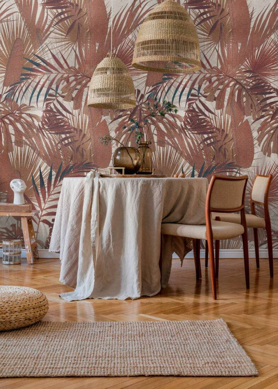 media image for Lea Botanical Wall Mural in Beige/Cream/Red 24