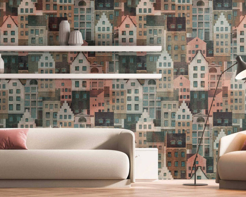 media image for Björn Metropolitan Wall Mural in Beige/Grey/Pink 235