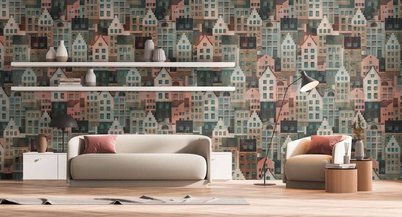 media image for Björn Metropolitan Wall Mural in Beige/Grey/Pink 21