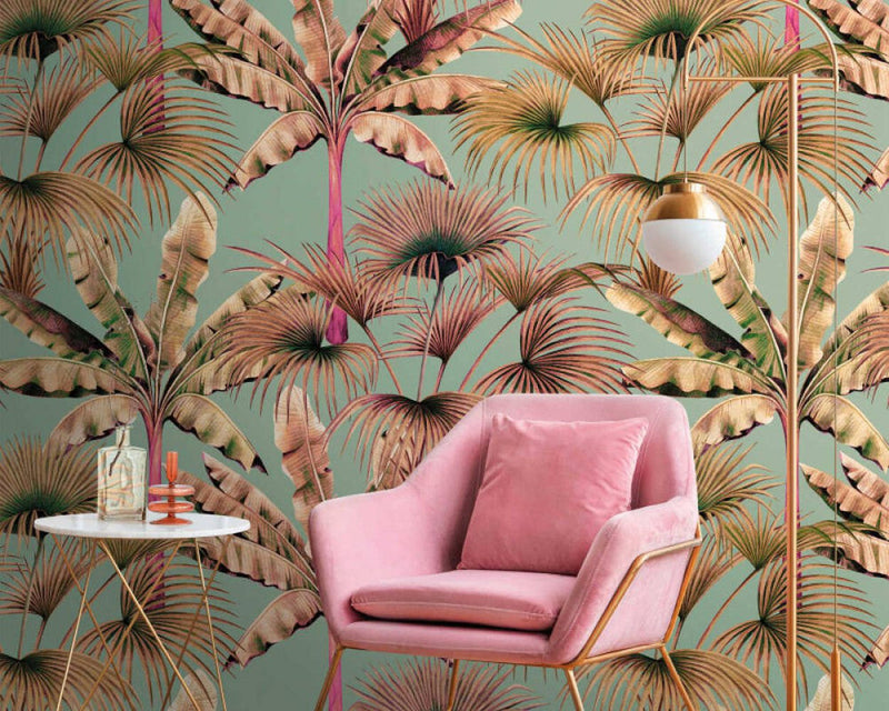 media image for Zoe Tropical Wall Mural in Brown/Green/Pink 288