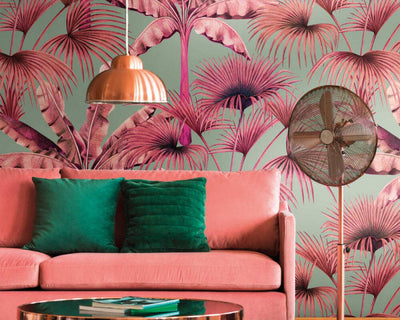 product image for Zoe Tropical Wall Mural in Blue/Pink 63