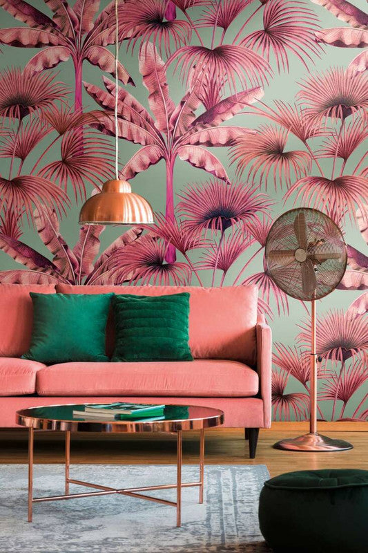 media image for Zoe Tropical Wall Mural in Blue/Pink 21
