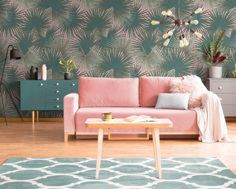 media image for Zoe Botanical Wall Mural in Green/Pink 276