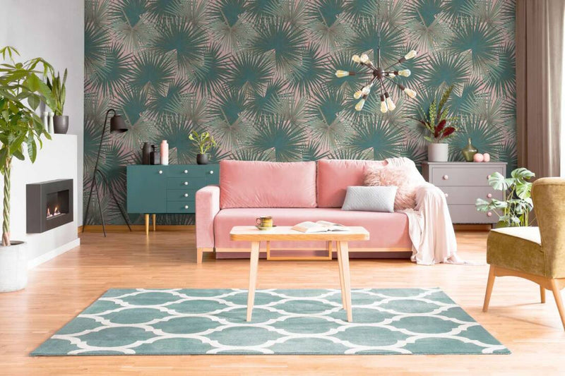 media image for Zoe Botanical Wall Mural in Green/Pink 259