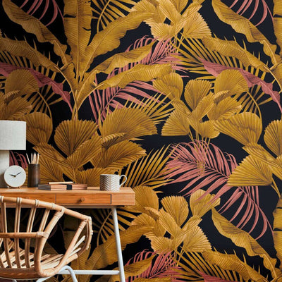product image for Lea Jungle Wall Mural in Black/Gold 48
