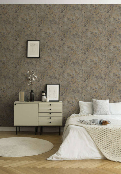 product image for Floral Watercolor Faux-Fabric Wallpaper in Brown/Grey/Gold 44