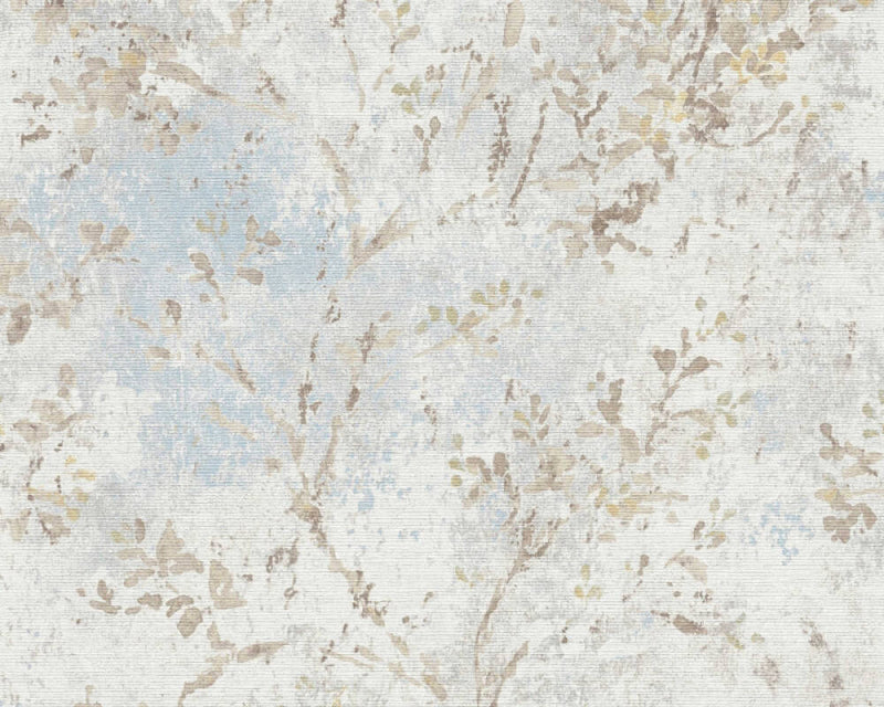 media image for Floral Watercolor Faux-Fabric Wallpaper in Blue/Beige/Gold 232