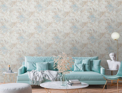 product image for Floral Watercolor Faux-Fabric Wallpaper in Blue/Beige/Gold 7